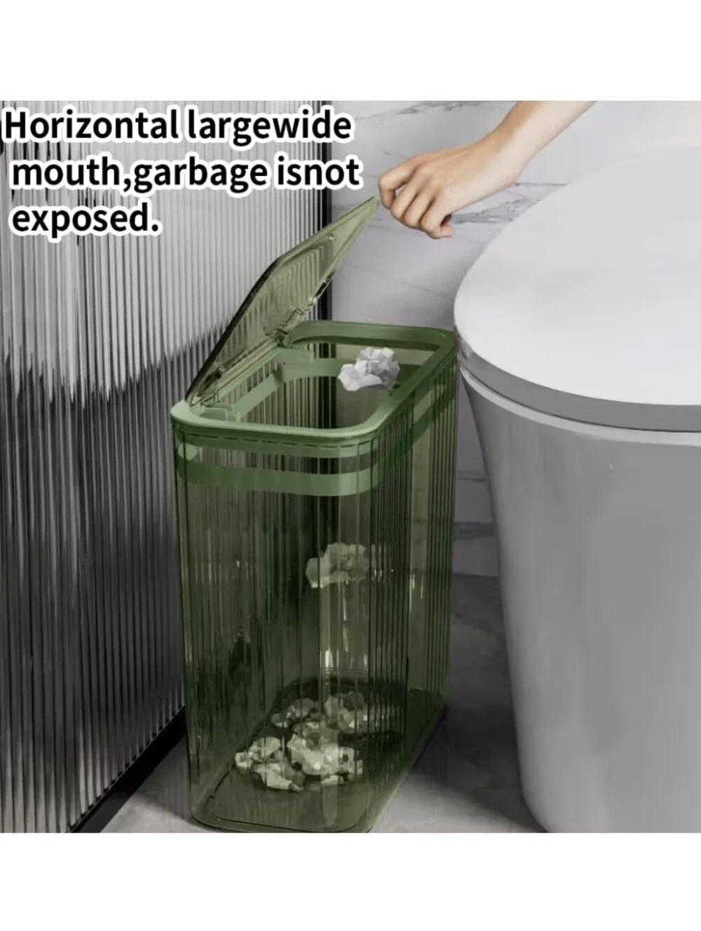 NWT 3.5 Gallon Green Transparent Slim Trash Can With Flip Top Lid